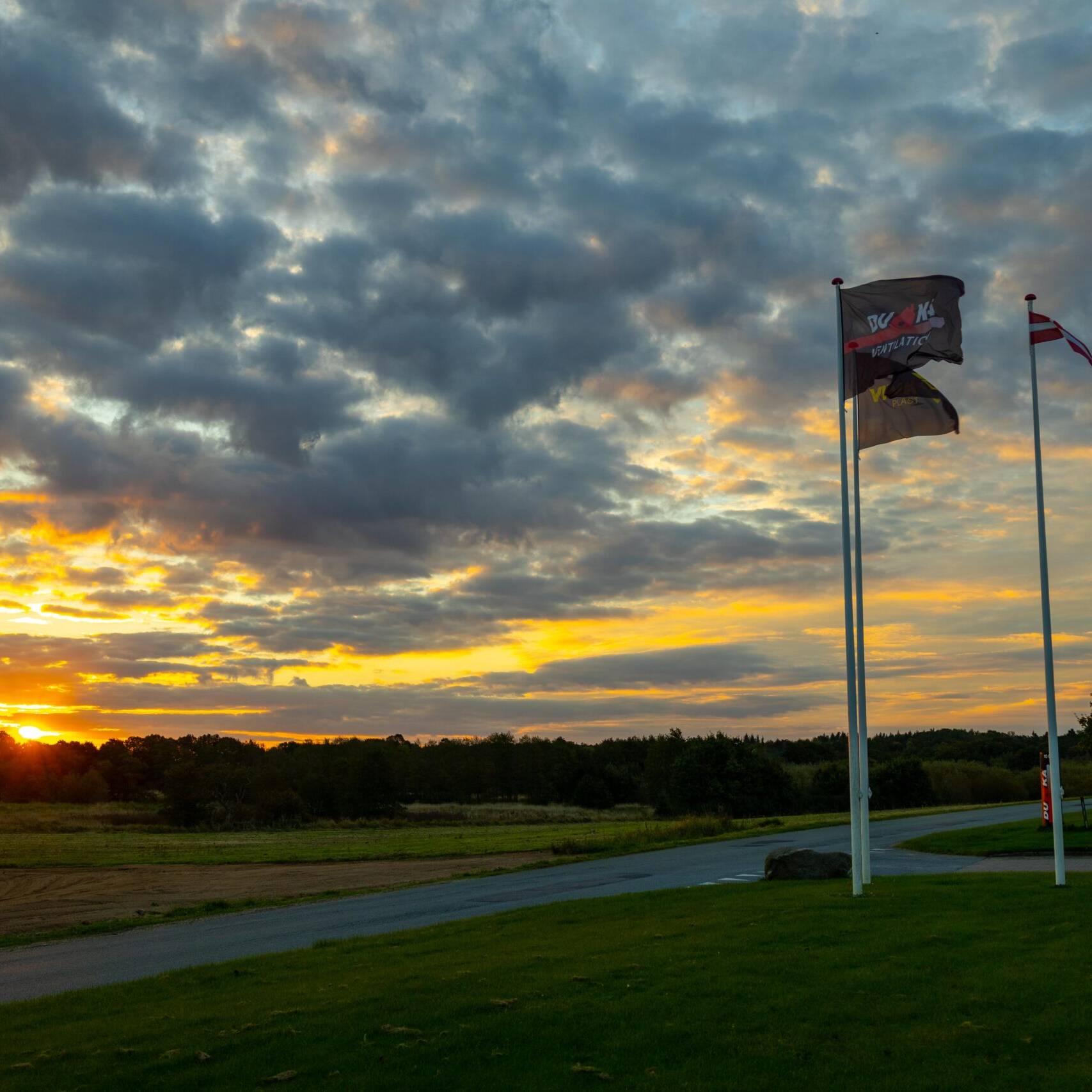 View from DUKA Ventilation's premises with flags